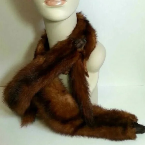 Genuine Vintage Mink Pelt Stole Three Full Body Real Fur Red/Brown Wrap Shawl - Picture 2 of 13